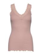 Organic Top W/ Lace Tops T-shirts & Tops Sleeveless Pink Rosemunde