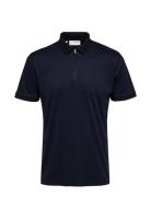 Slhfave Zip Ss Polo Noos Tops Polos Short-sleeved Navy Selected Homme