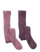 Minymo Wool Stocking - Rib 2-Pack Lila