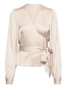 2Nd Harlow - Fluid Satin Tops Blouses Long-sleeved Cream 2NDDAY