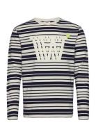 Mel Stripe Long Sleeve Tops T-shirts Long-sleeved Cream Double A By Wo...