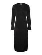 Yaspella Ls Wrap Midi Dress S. Noos Knälång Klänning Black YAS