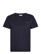 GANT Reg Shield Ss V-Neck T-Shirt Blå