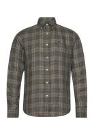 Linen Check Bd Shirt Tops Shirts Casual Khaki Green Morris