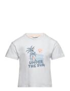 Mango Printed Cotton-Blend T-Shirt Blå