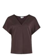 Vila Viellette V-Neck S/S Satin Top - Noos Brun