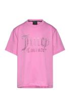 Luxe Ombre Diamante Ss Boxy Tee Tops T-shirts Short-sleeved Pink Juicy...