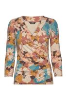 Lauren Ralph Lauren Floral Jersey Surplice Top Brun