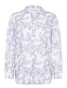 Mango Shirt With Floral Embroidery Blå