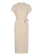 Bubbleroom V-Neck Short Sleeve Wrap Dress Beige