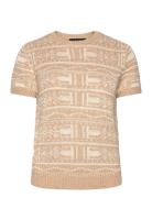 Lauren Ralph Lauren Geo-Motif Short-Sleeve Sweater Beige