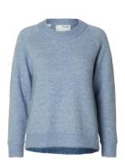 Selected Femme Slflulu Ls Knit O-Neck Noos Blå