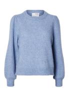 Selected Femme Slflulu Ls Knit Rib O-Neck Noos Blå