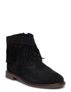 Mango Fringed Leather Boots Svart