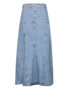 Mango Long Denim Skirt With Seams Blå