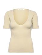 Rabens Sal R Fabia - Contour Knit Short Slv. Top Kräm