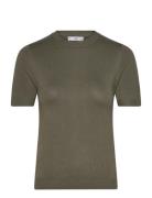 Mango Short-Sleeved Fine-Knit Sweater Khaki Green