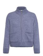 Selected Femme Slfsia Ras Ls Knit Zipper Cardigan Noos Blå