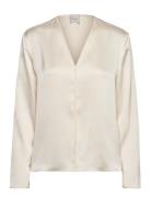 Calvin Klein Hammered Satin V Neck Ls Blouse Kräm