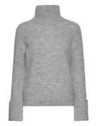 Selected Femme Slfsia Ras Ls Knit High Neck Grå