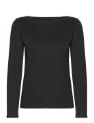 Mango Long-Sleeved Boat-Neck T-Shirt Svart