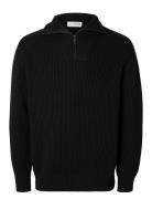 Selected Homme Slhdry Ls Knit Relaxed Half Zip Svart