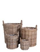 House Nordic Emma - Baskets, Kubu Rattan, Natural Set Of 4 Brun