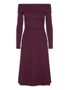 Lauren Ralph Lauren Rib-Knit Off-The-Shoulder Midi Dress Burgundy