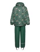 CeLaVi Rainwear Set - Aop, W. Fleece Grön