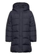 Mango Hood Quilted Coat Marinblå