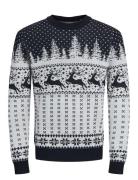 Jack & J S Jjxmas Gabriel Knit Crew Neck Marinblå