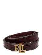 Lauren Ralph Lauren Logo Reversible Embossed Skinny Belt Burgundy