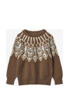 Fliink Nova Owl Jaquard Pullover Brun