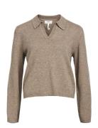 Object Objthess L/S V-Neck Knit Polo Noos Beige