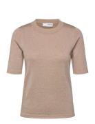 Selected Femme Slflura Lurex 2/4 Knit O-Neck Beige