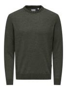 ONLY & SONS Onseddy Reg 7 Wool Crew Knit Khaki Green