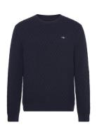 GANT Textured Cotton C-Neck Marinblå