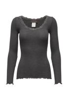 Rosemunde Rwbabette Ls U-Neck Lace T-Shirt Grå