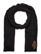 Lauren Ralph Lauren Crest-Patch Cable-Knit Scarf Svart