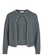 Vila Vizafina L/S O-Neck Pearl Knit Cardigan Grå