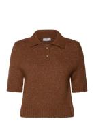 Mango Knitted Polo Shirt With Ribbed Details Brun