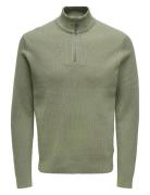 ONLY & SONS Onsphil Reg 12 Struc Half Zip Knit Noos Grön