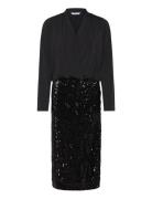 Bubbleroom Sequin Trumpet Sleeve Midi Dress Svart