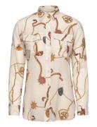 Lauren Ralph Lauren Classic Fit Print Cotton Voile Shirt Kräm