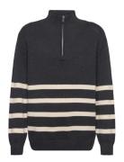 Lindex Sweater Knitted Halfzip Stripe Marinblå