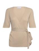 Davida Cashmere Fine Knit Wrap Top Beige