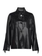 Mango Leather-Effect Fringed Overshirt Svart