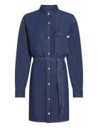 Calvin Klein Jeans Lyocell Belted Denim Shirt Dress Blå