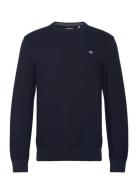 GANT Cotton Micro Textured C-Neck Marinblå