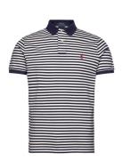 Polo Ralph Lauren Custom Slim Fit Striped Mesh Polo Shirt Marinblå